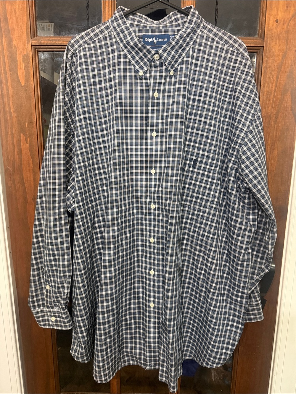 Mens Ralph Lauren Blue Green White Check Button-Down Oxford Dress Shirt Big 3X